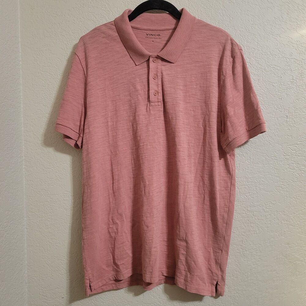 Vince Polo Shirt Mens Medium Salmon Lightweight Cotton Short Sleeve Casual Golf
